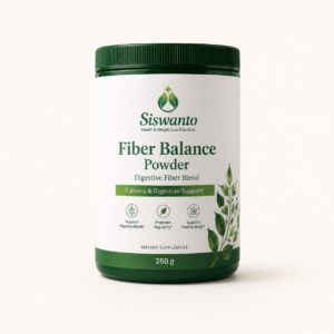 Siswanto Fiber Balance Powder 250 g container on a warm white background